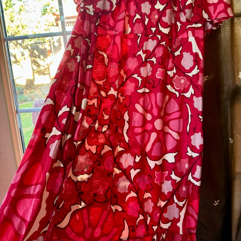 Elegant Floral Red and Pink Dress